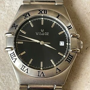 Visage men battery water resistant w:date stainless steel